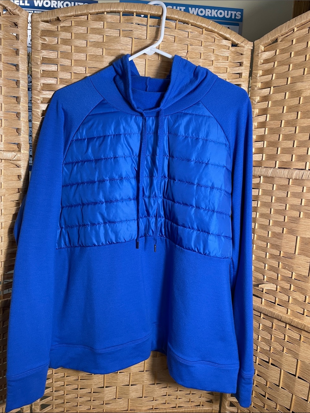 Xersion Women’s Blue Quilted-Front Cowl Neck Drawstring Sweatshirt - Size XL